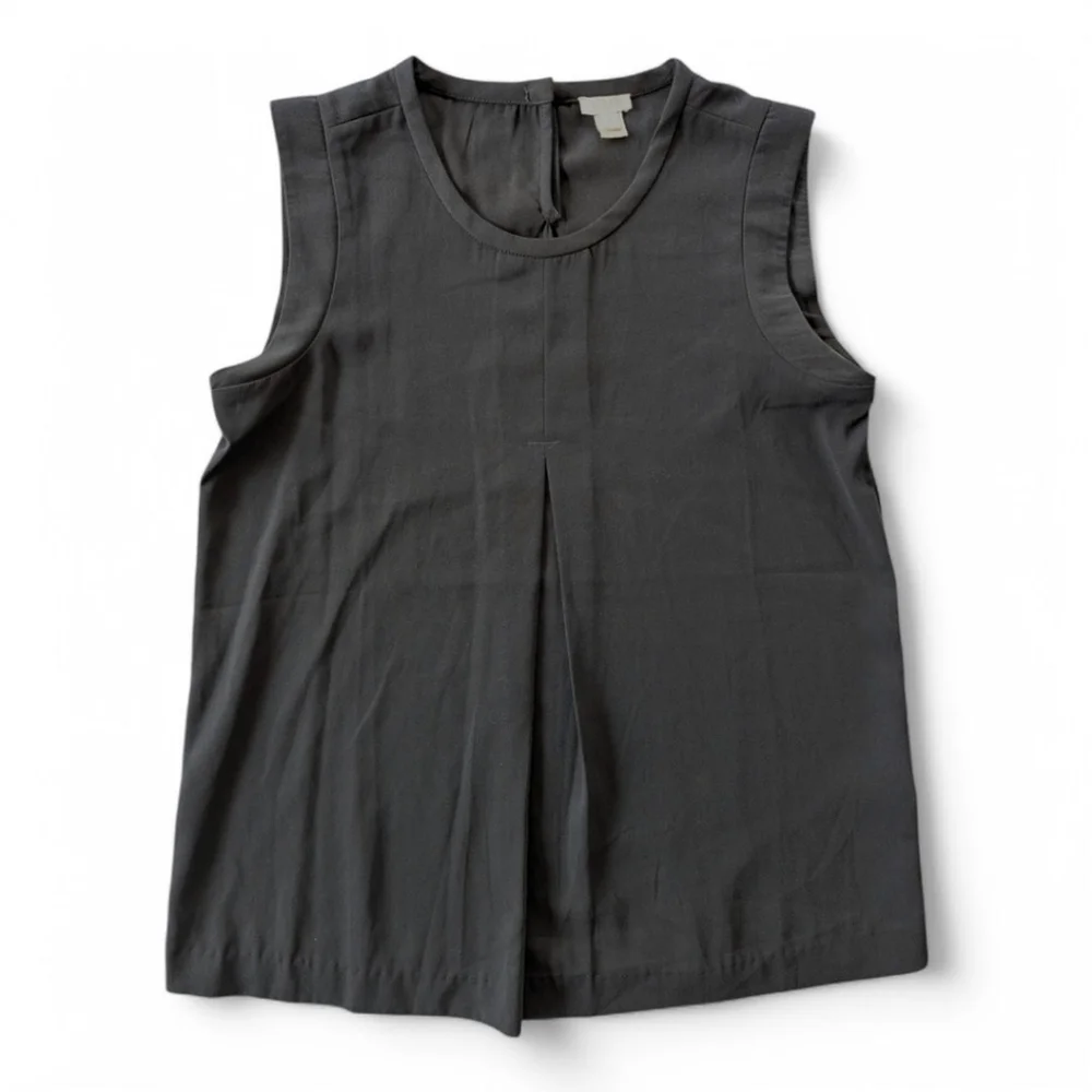 J. Crew Factory Structured Pleated Front Black Sleeveless Crepe Top Women's Sz 4